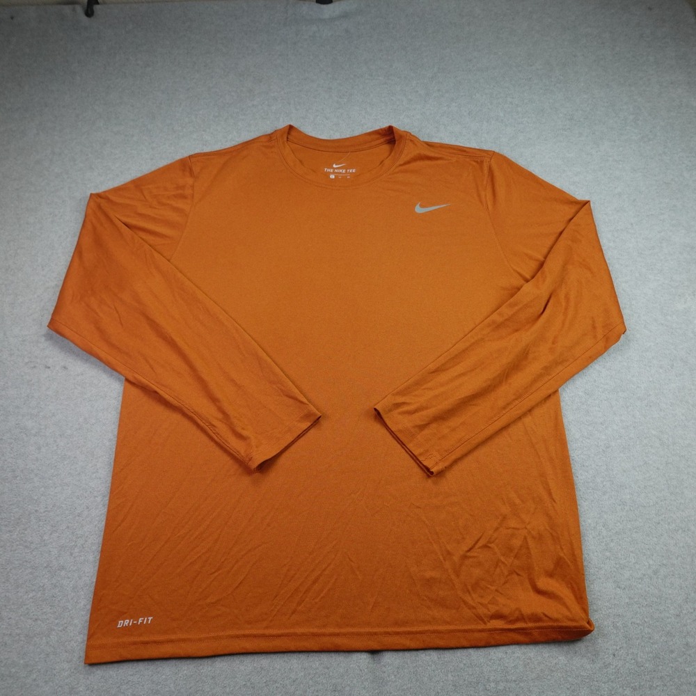 Nike Shirt Mens XL Orange The Nike Tee Athletic Long Sleeve Dri-FIT